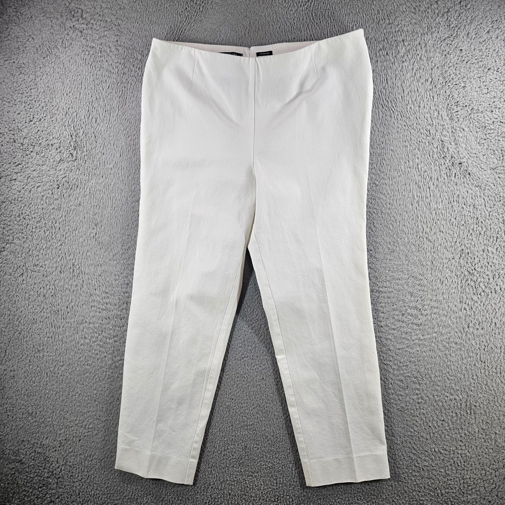 Lafayette 148 New York Lexington White Slim Crop Pants Womens 14 Cotton Stretch